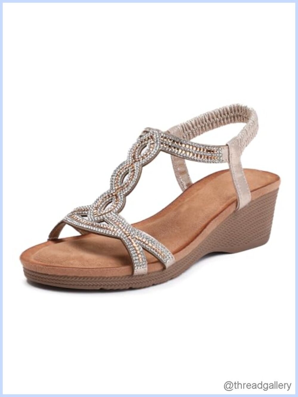 Wedge Sandals Women Open Toe Slip On Rhinestone Bohemia Roman Beach Dressy